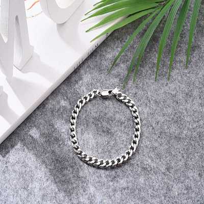 Tarnish Resistant Women' s Fashionable 304 Stainless Steel Cuban Link Chain Bracelets BJEW-JB05657-01-1