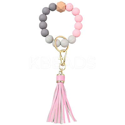 1Pcs Silicone Round Beaded Keychain Wristlet AJEW-CL0001-11C-1