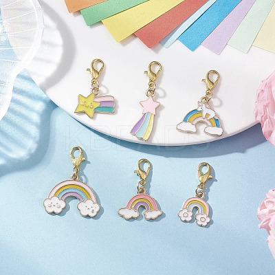 Rainbow Alloy Enamel Pendant Decorations HJEW-JM04116-1