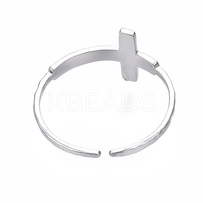 Non-Tarnish 304 Stainless Steel Cross Open Cuff Ring RJEW-T023-17P-1