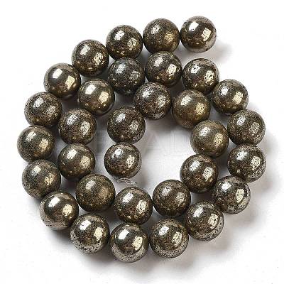 Natural Pyrite Round Beads Strands G-F197-10-8mm-1