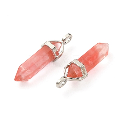 2Pcs Cherry Quartz Glass Double Terminal Pointed Pendants G-YW0002-03-1