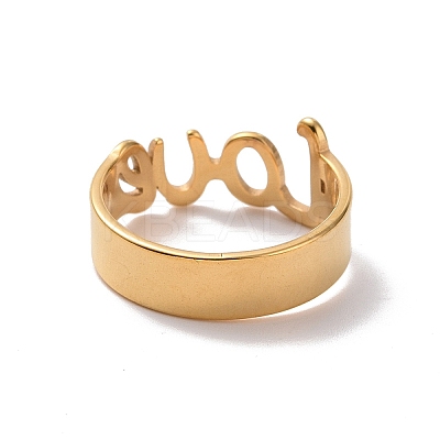 Ion Plating(IP) 201 Stainless Steel Word Love Finger Ring RJEW-J051-44G-1