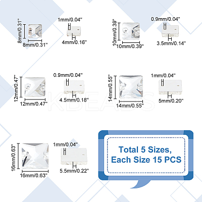 75Pcs 5 Styles Square Shape Sew on Rhinestone GLAA-GA0001-60A-1