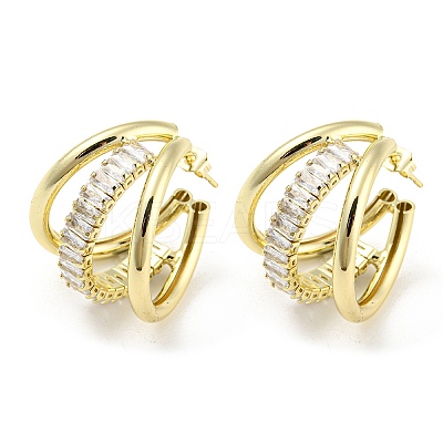Brass Micro Pave Cubic Zirconia Stud Earrings EJEW-I300-08G-1