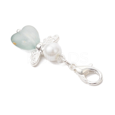 7Pcs Heart Angel Acrylic & Glass Pearl Pendant Decorations HJEW-JM03729-02-1