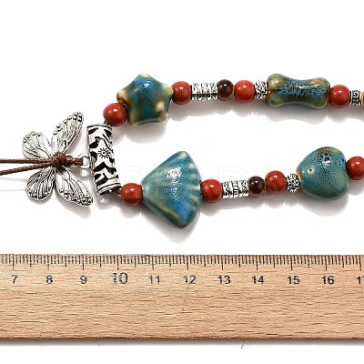 Ethnic Style Alloy & Porcelain Ceramic Beads Butterfly Pendant Tassel Y Necklaces LS-NJEW-D308-01B-1