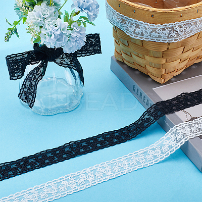 10 Yards 2 Colors Milk Fiber Embroidery Flower Lace Trim SRIB-GF0001-32-1
