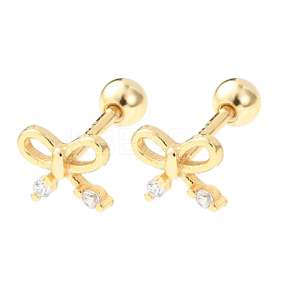 Bowknot 925 Sterling Silver Micro Pave Clear Cubic Zirconia Stud Earrings EJEW-K317-12G-1