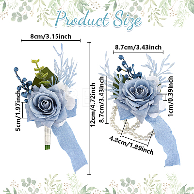 2Pcs 2 Styles Silk Cloth Imitation Rose Wrist Corsage AJEW-DR0002-08-1
