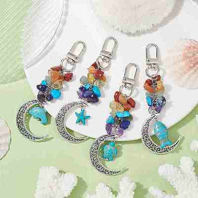 Alloy Moon & Synthetic Turquoise Sea Animals Pendant Decorations HJEW-JM01613-01S-1