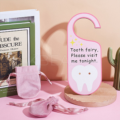 2Pcs Poplar Plywood Tooth Fairy Door Hanger AJEW-NB0007-14A-1