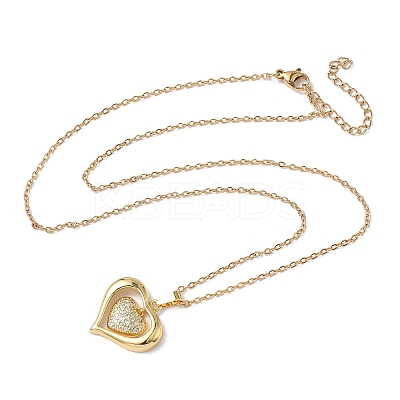 Brass Heart Pendant 304 Stainless Steel Chain Necklaces for Women NJEW-D341-03G-1