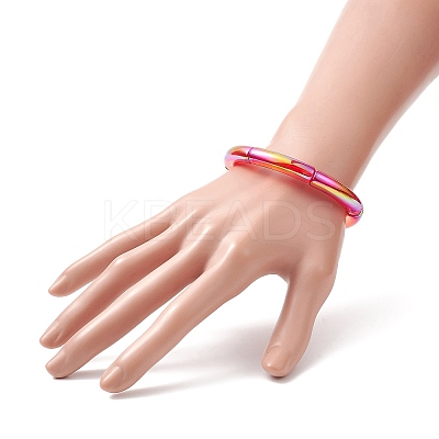 4Pcs 4 Color Acrylic Curved Tube Stretch Bracelets Set for Women BJEW-JB09305-01-1
