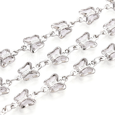 Brass Glass Butterfly Charm Link Chains CHC-T018-11B-P-1