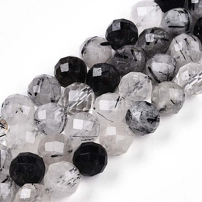 Natural Tourmalinated Quartz Beads Strands G-S345-8mm-30-1