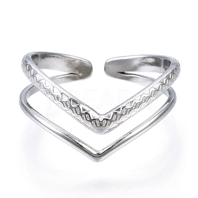 Non-Tarnish 304 Stainless Steel Heart Open Cuff Ring LS-RJEW-N040-46-1