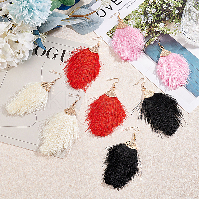 4 Pairs 4 Colors Polyester Tassel Dangle Earrings EJEW-AN0002-13-1