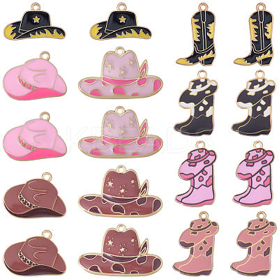 18Pcs 9 Styles Western Cowboy Theme Alloy Enamel Pendants ENAM-BM0001-21-1