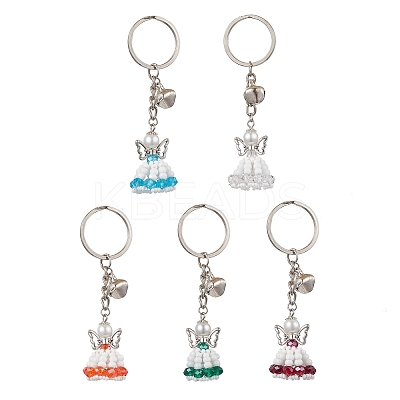 Glass Seed & Plastic Pearl & Alloy Keychain KEYC-MZ00025-1