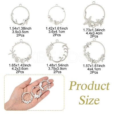 12Pcs 6 Style Alloy Open Back Bezel Pendants FIND-YW0007-36-1