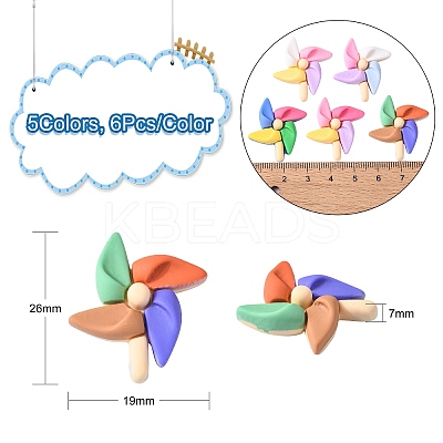 30Pcs 5 Colors Opaque Colorful Windmill Resin Cabochons RESI-CJ0002-52-1