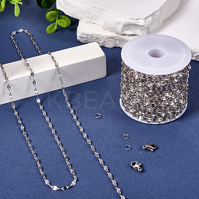 1 Roll 304 Stainless Steel Dapped Chains with 20Pcs 304 Stainless Steel Lobster Claw Clasps with 40Pcs 304 Stainless Steel Open Jump Rings CHS-TA0001-52-1