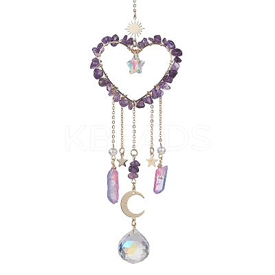 Natural Amethyst Chip Beads with Brass Findings Pendant Decorations HJEW-JM01814-02-1