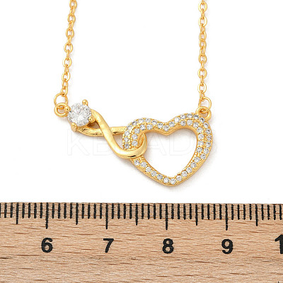 Brass Pave Clear Cubic Zirconia Infinity Heart Pendant Nceklaces for Women NJEW-V011-01G-1