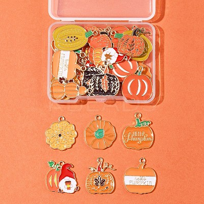30Pcs 15 Styles Thanksgiving Day Golden Tone Alloy Enamel Pendants ENAM-FS0002-02-1