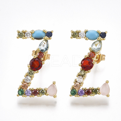 (Jewelry Parties Factory Sale)Brass Micro Pave Cubic Zirconia Ear Studs EJEW-S201-41Z-1