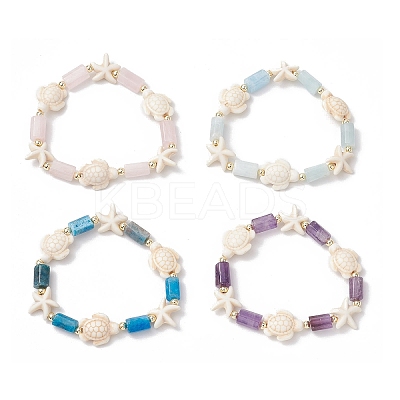 4Pcs Synthetic Turquoise & Natural Apatite & Amethyst & Aquamarine & Rose Quartz Beads Stretch Bracelets for Women BJEW-JB11995-1