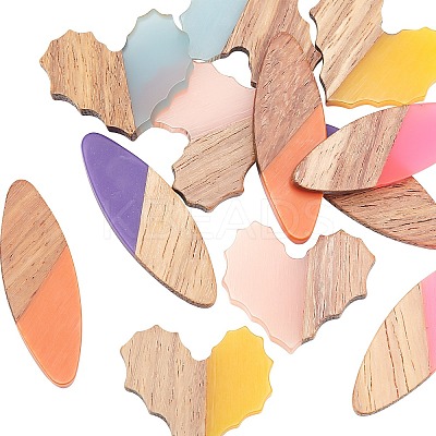 12Pcs 2 Style Resin & Walnut Wood Cabochons RESI-OC0001-30-1