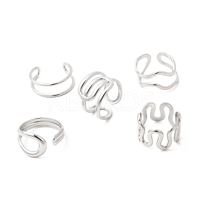 5Pcs 304 Stainless Steel Open Cuff Rings for Women RJEW-K313-04P-1