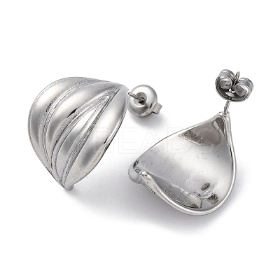 Non-Tarnish 304 Stainless Steel Curved Leaf Stud Earrings for Women EJEW-K244-25P-1-1