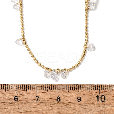 304 Stainless Steel Ball Chain Colorful Cubic Zirconia Flat Round Tassel Necklaces for Women NJEW-A051-03G-02-1