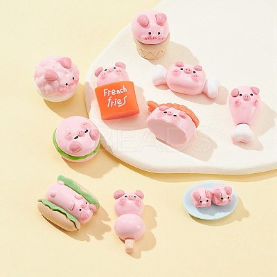 10Pcs 10 Styles Opaque Resin Cute Pig Imitation Food Decoden Cabochons CRES-FS0001-13-1