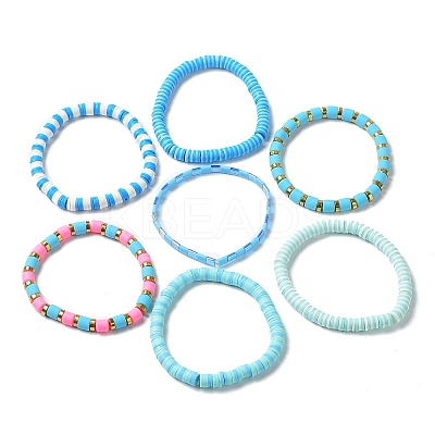 7Pcs 7 Style Polymer Clay Heishi Surfer Stretch Bracelets Set BJEW-SW00088-01-1