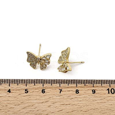 Brass Clear Cubic Zirconia Butterfly Stud Earrings EJEW-L261-029C-G-1