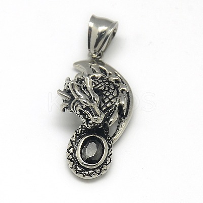 Fashionable Retro 304 Stainless Steel Rhinestone Dragon Pendants STAS-L017-143-1