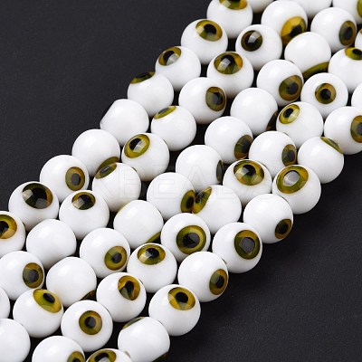Handmade Evil Eye Lampwork Round Bead Strands LAMP-L055-8mm-29-1