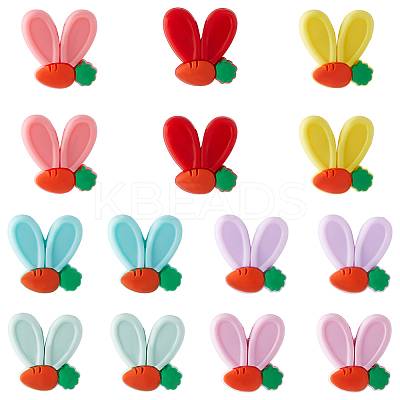 28Pcs Rabbit Ears with Carrot Food Grade Eco-Friendly Silicone Focal Beads with 5Yards Nylon Thread SIL-SC0002-46-1
