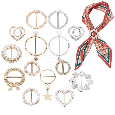 14Pcs 14 Style Alloy Resin Imitation Pearl Buckles JEWB-PH0001-21-1