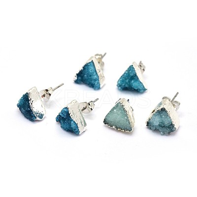 Natural Druzy Quartz Crystal Stud Earring EJEW-F173-E02-S-1