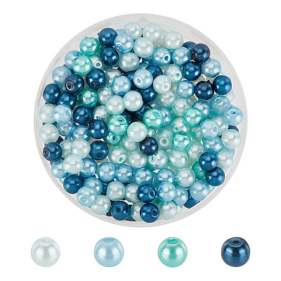 200Pcsg Ocean Mix Pearlized Glass Pearl Beads HY-HY0001-03B-1