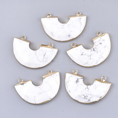 Electroplate Natural Howlite Semi Circle Pendants G-S344-42I-1