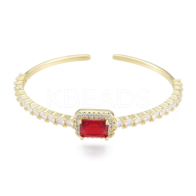 Cubic Zirconia Rectangle Open Cuff Bangle BJEW-G651-05G-05-1