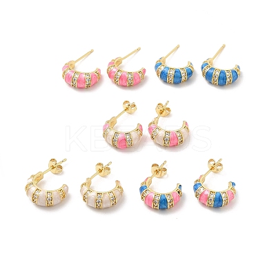 Enamel Croissant Stud Earrings with Clear Cubic Zirconia EJEW-P213-18G-1