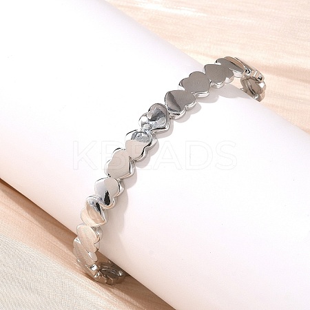 Heart Brass Cuff Bangles for Women BJEW-C144-01B-P-1