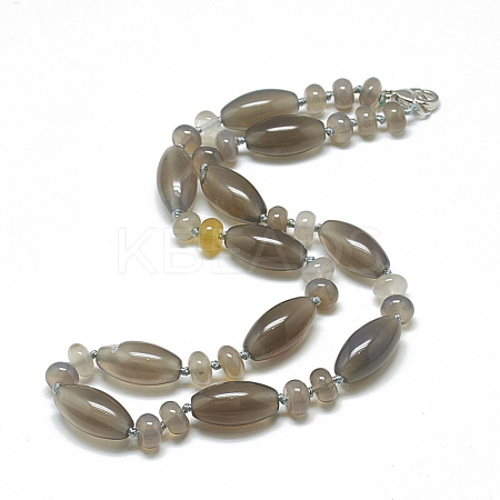 Natural Grey Agate Beaded Necklaces NJEW-S388-21-1